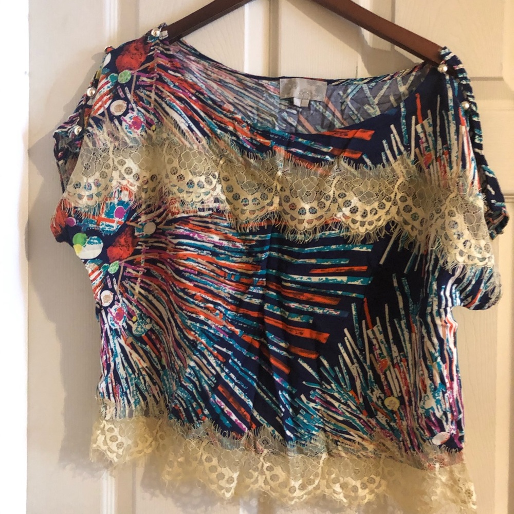 Lace Off The Shoulder Top With Gold Buttons